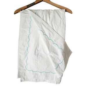 Matouk Twin Duvet Cover White Cotton Scalloped Light Blue Embroidered Edge
